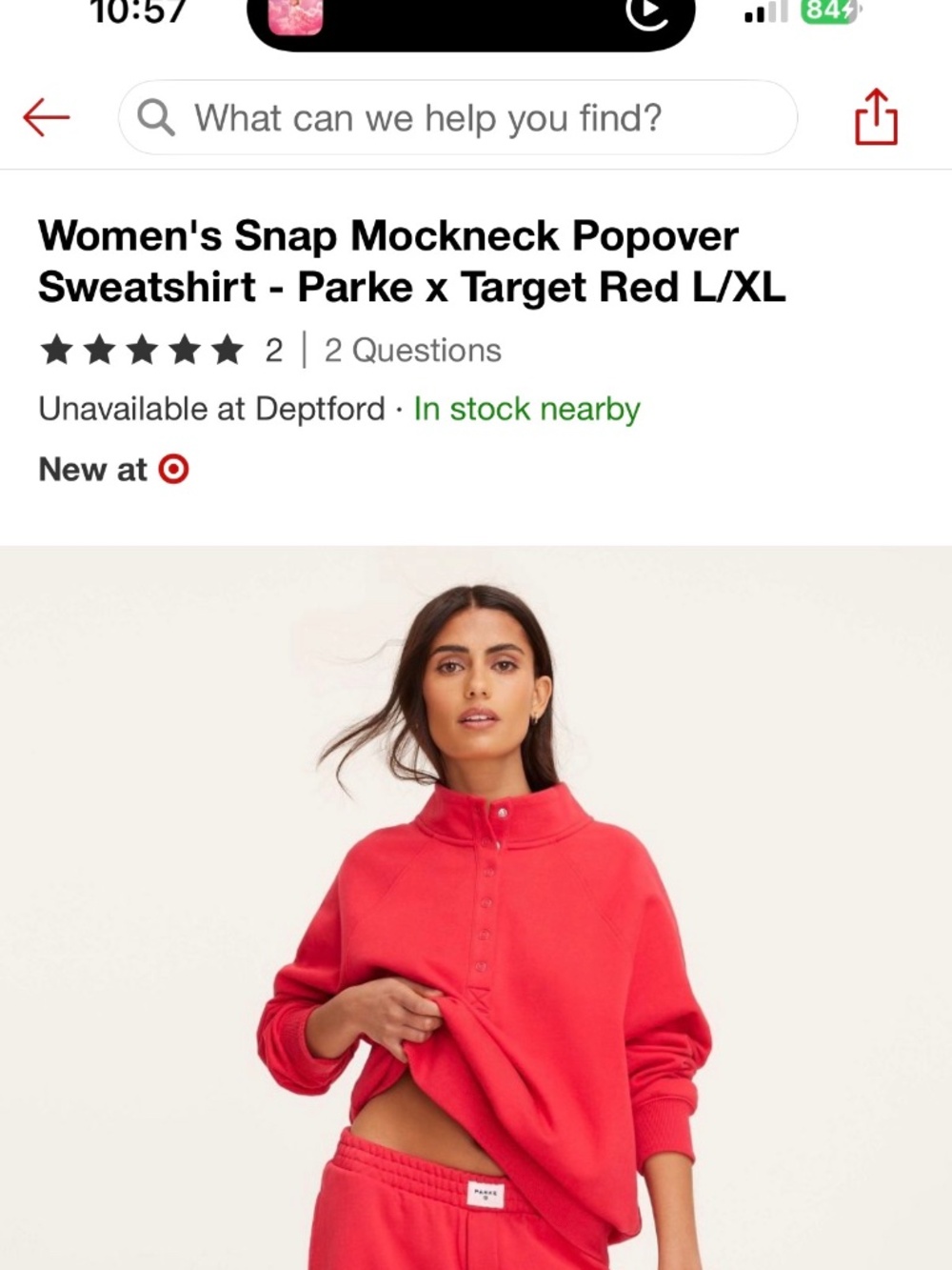 Parke x Target Snap Mockneck Sweatshirt Red L/XL Cozy Lounge Pullover